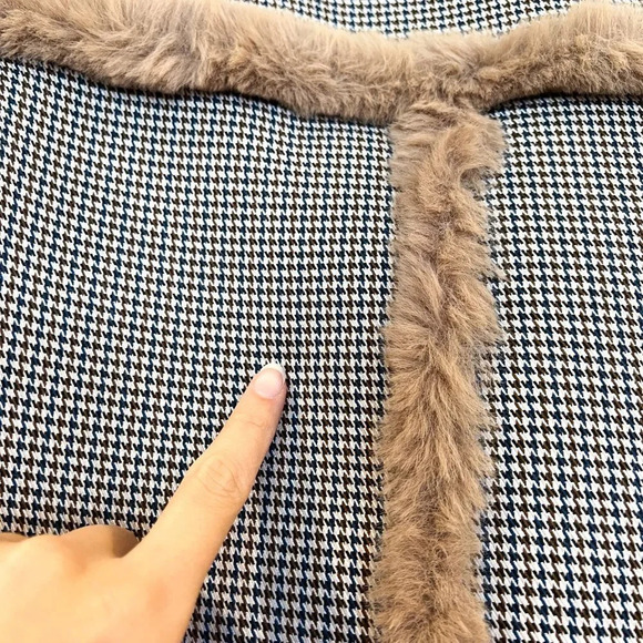 Opening Ceremony Reversible Faux Fur Houndstooth Short Preppy Classic Coat XS - Picture 10 of 10